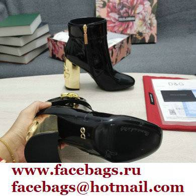 Dolce  &  Gabbana Heel 10.5cm Leather Ankle Boots Patent Black with DG Karol Heel and Strap 2021